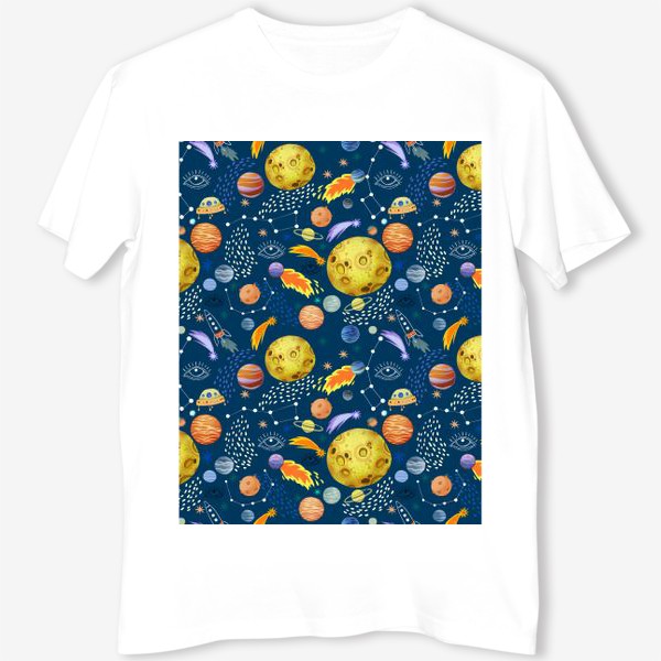Футболка &laquo;Космическая одиссея. Космос, планеты, космические корабли, созвездия, символ глаза&raquo;
