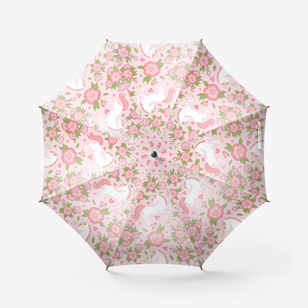 Зонт &laquo;Цветочный узор с единорогами&raquo;