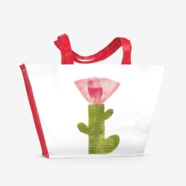 Пляжная сумка «Тропический цветок, ручная печать, крупно (розовый)»