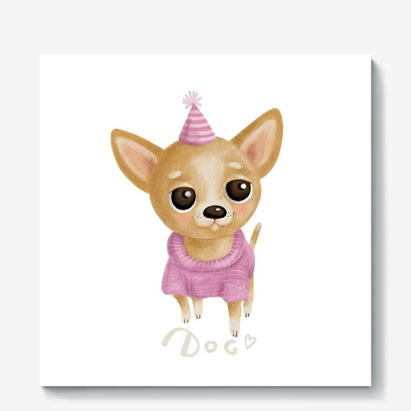 Холст «милый щенок  собака чихуахуа в розовом свитере »