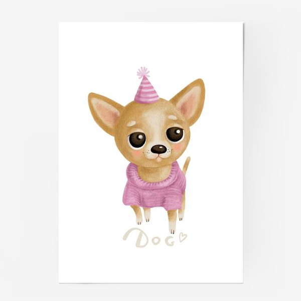 Постер «милый щенок  собака чихуахуа в розовом свитере »