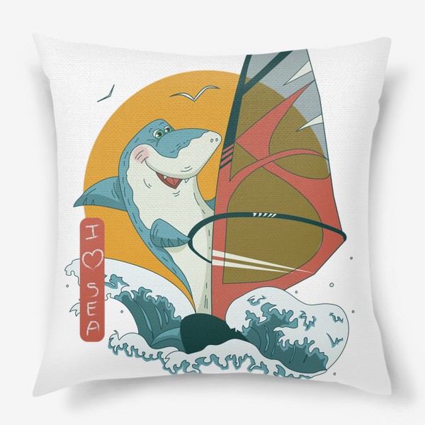 Подушка «Акула, море и виндсерфинг»