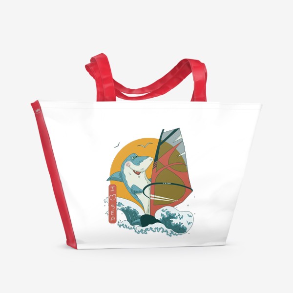 Пляжная сумка &laquo;Акула, море и виндсерфинг&raquo;