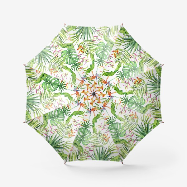 Зонт &laquo;Тропики на белом. Монстера, геликония, пальма, экзотика&raquo;