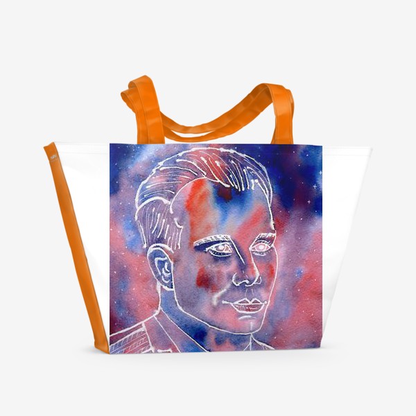 Пляжная сумка «День космонавтики. Юрий Гагарин. Портрет. Акварель. Космос. »