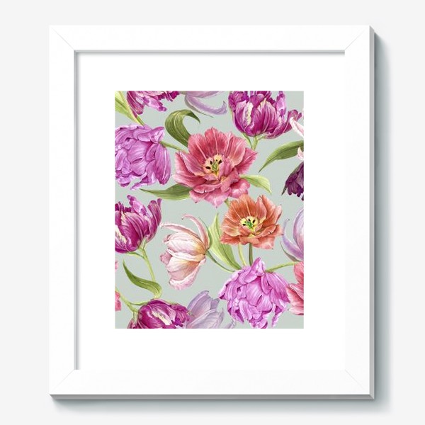 Картина «бесшовный узор с разноцветными акварельными тюльпанами »