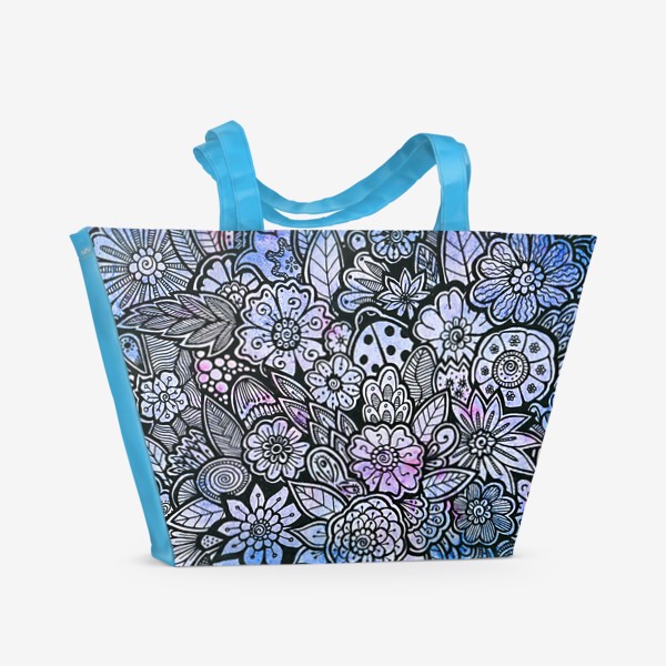 Пляжная сумка &laquo;Паттерн синий с розовым, цветы в ночном саду&raquo;
