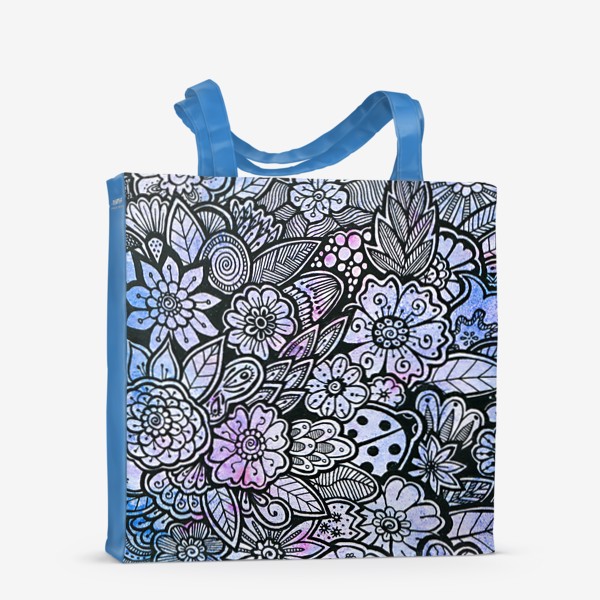 Сумка-шоппер «Паттерн синий с розовым, цветы в ночном саду»