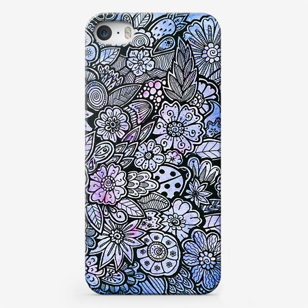 Чехол iPhone «Паттерн синий с розовым, цветы в ночном саду»