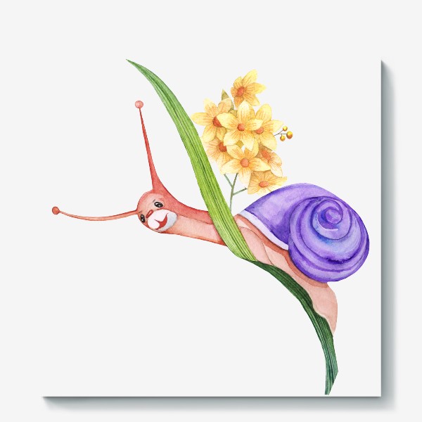 Холст «Маленькая улитка на цветке 2 Акварель»