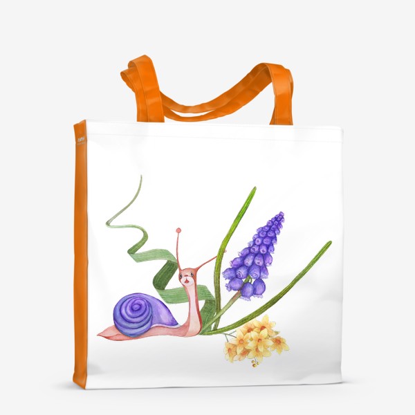 Сумка-шоппер «Маленькая улитка  цветы весна Акварель»