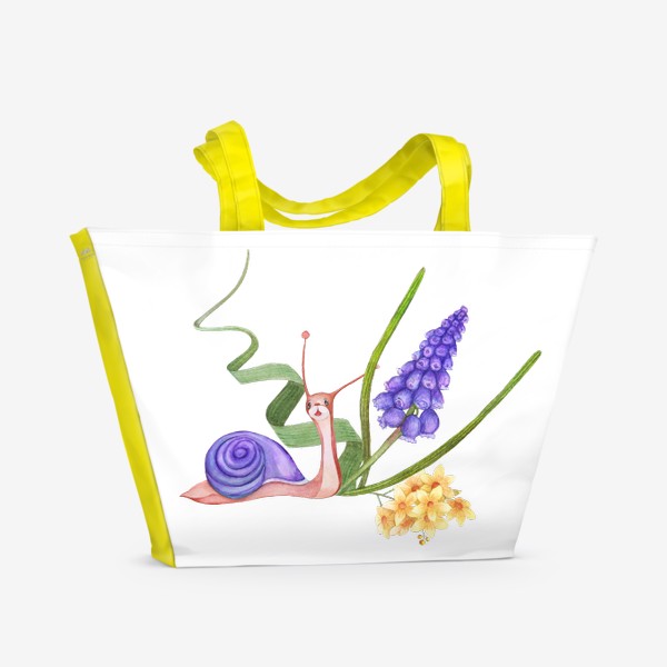 Пляжная сумка «Маленькая улитка  цветы весна Акварель»