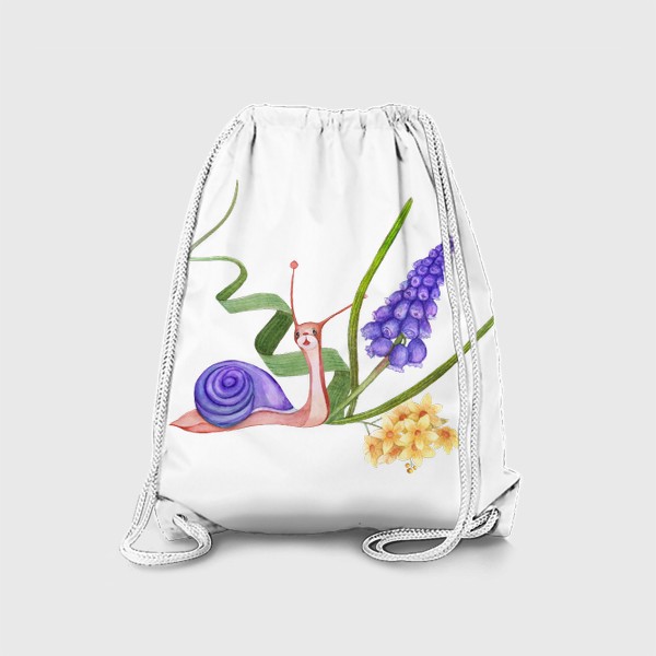 Рюкзак «Маленькая улитка  цветы весна Акварель»