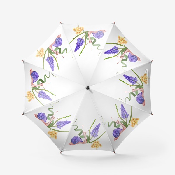 Зонт «Маленькая улитка  цветы весна Акварель»
