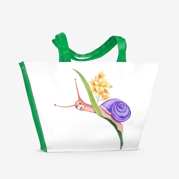 Пляжная сумка «Маленькая улитка на цветке 2 Акварель»