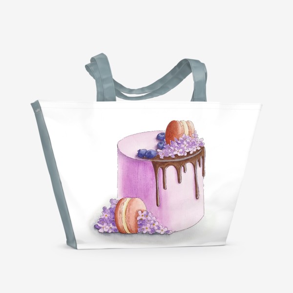 Пляжная сумка «Торт с макарунами и сиренью»