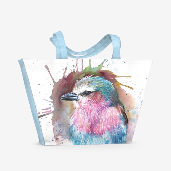 Пляжная сумка «Яркая птичка голубой розовый»
