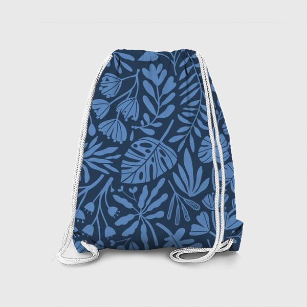 Рюкзак «Синие тропические джунгли. Листья монстеры, пальмы и цветы.»