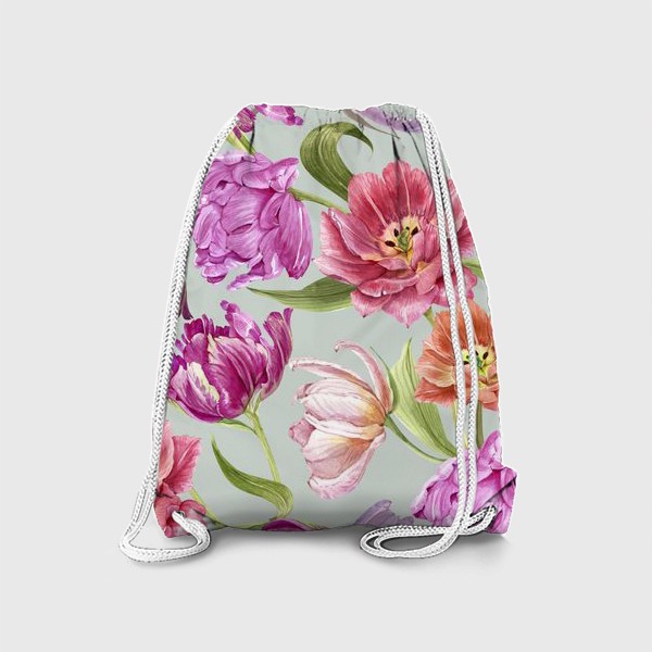 Рюкзак «бесшовный узор с разноцветными акварельными тюльпанами »