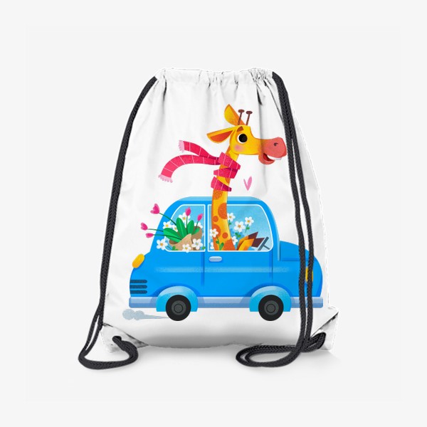 Рюкзак «Жираф в машине. Детский мультяшный принт»