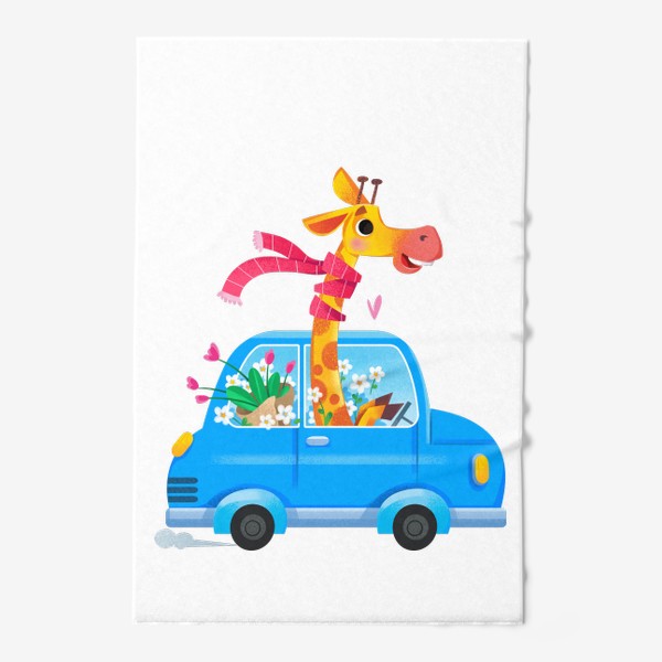 Полотенце &laquo;Жираф в машине. Детский мультяшный принт&raquo;