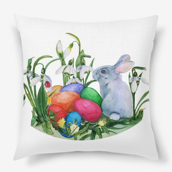 Подушка «Акварельный рисунок святая Пасха, пасхальный кролик,  яйцо, праздник»