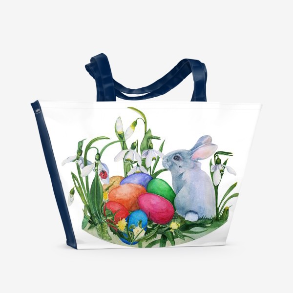 Пляжная сумка «Акварельный рисунок святая Пасха, пасхальный кролик,  яйцо, праздник»