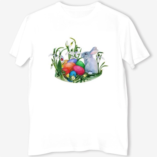 Футболка «Акварельный рисунок святая Пасха, пасхальный кролик,  яйцо, праздник»