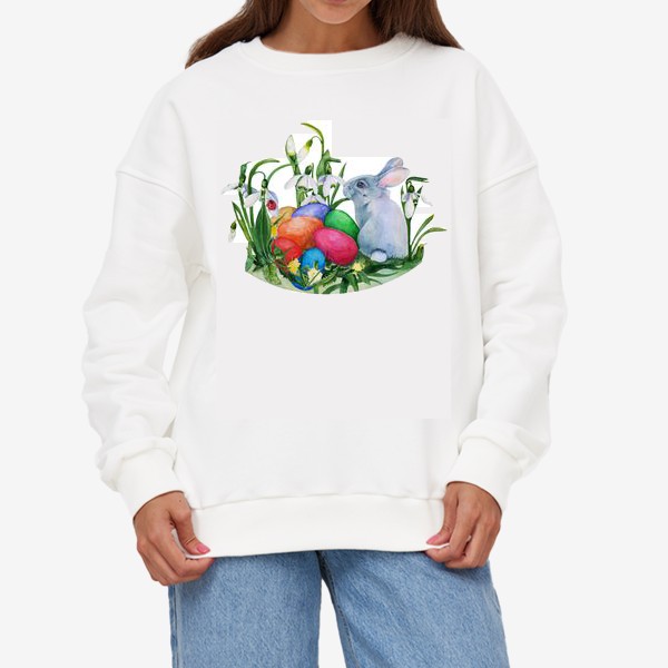 Свитшот «Акварельный рисунок святая Пасха, пасхальный кролик,  яйцо, праздник»