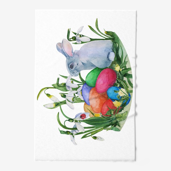 Полотенце «Акварельный рисунок святая Пасха, пасхальный кролик,  яйцо, праздник»