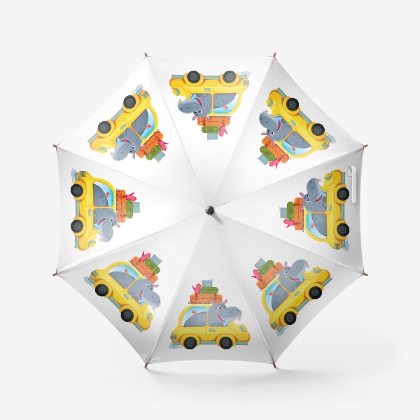 Зонт «Бегемот в желтой смешной машине. Детский мультяшный принт»