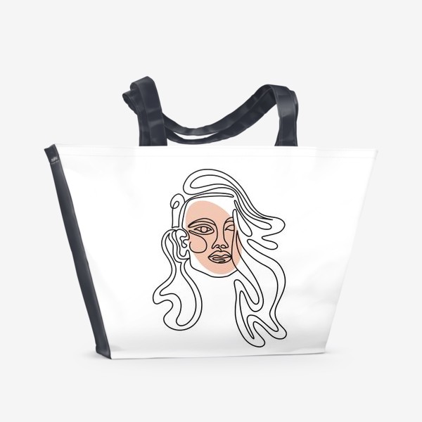 Пляжная сумка «Абстрактный портрет девушки в современном линейном минималистичном стиле »