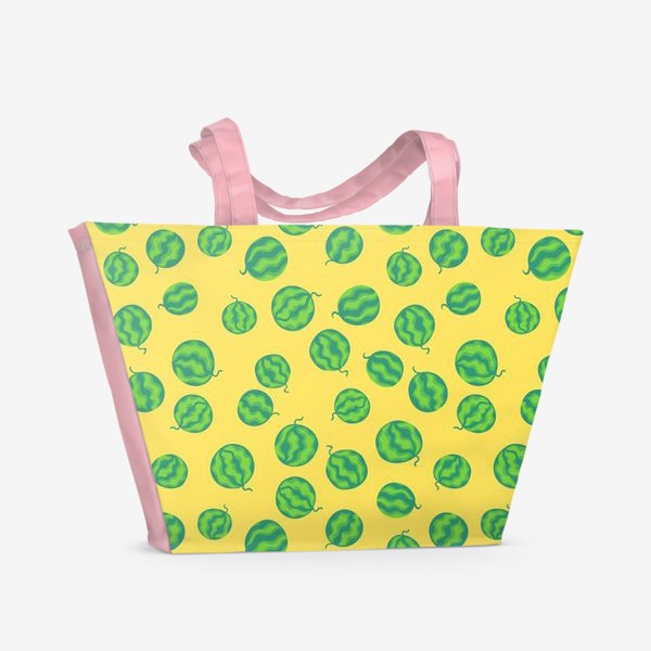 Пляжная сумка «Свежие полосатые арбузы на желтом»