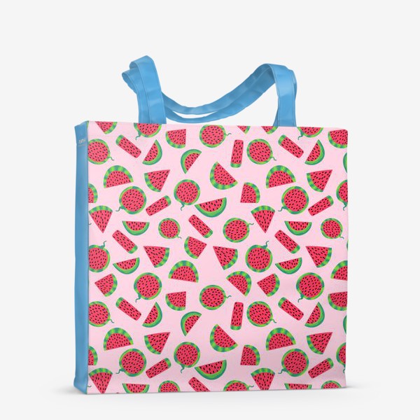 Сумка-шоппер «Сочные ломтика арбуза на розовом легкий летний паттерн»
