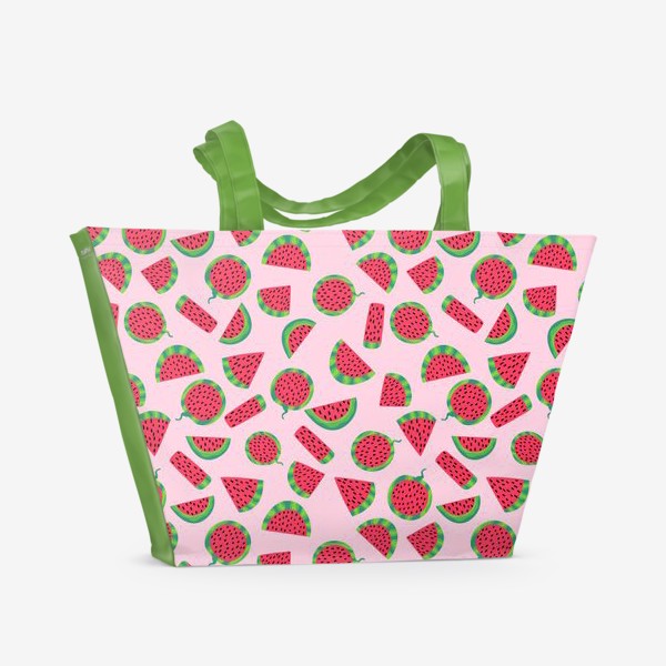 Пляжная сумка &laquo;Сочные ломтика арбуза на розовом легкий летний паттерн&raquo;
