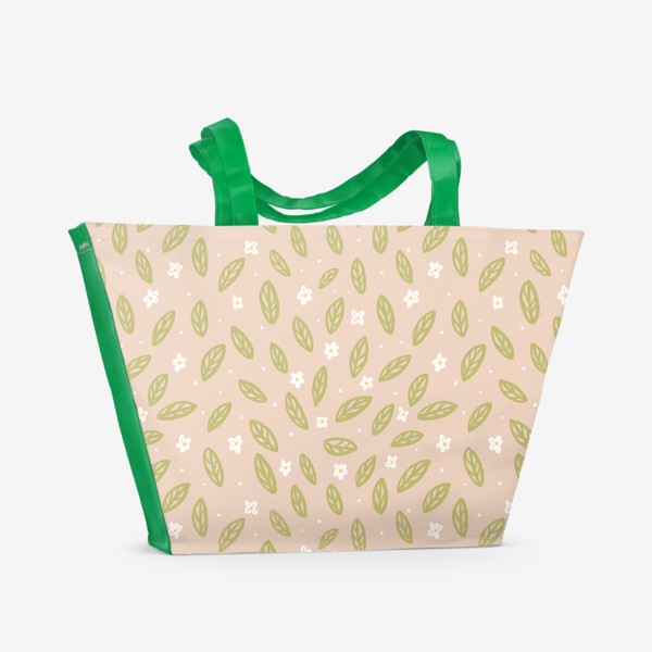 Пляжная сумка «Нежный паттерн с листочками и цветами»
