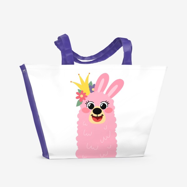 Пляжная сумка «Розовая лама с короной»
