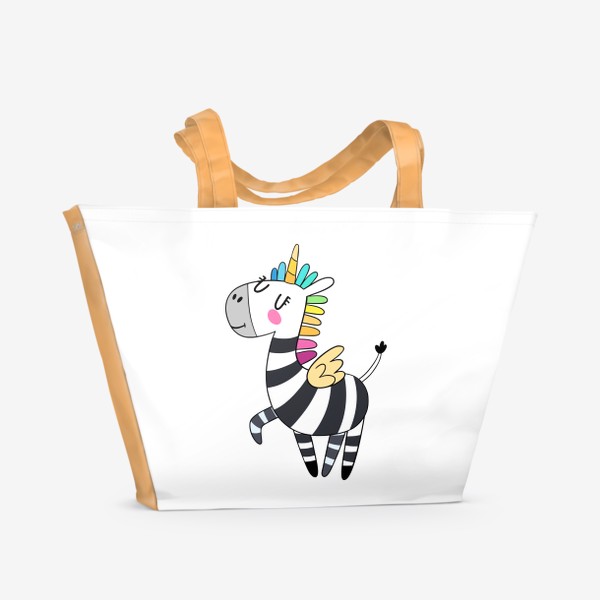Пляжная сумка «Зебра-единорог с разноцветной гривой»
