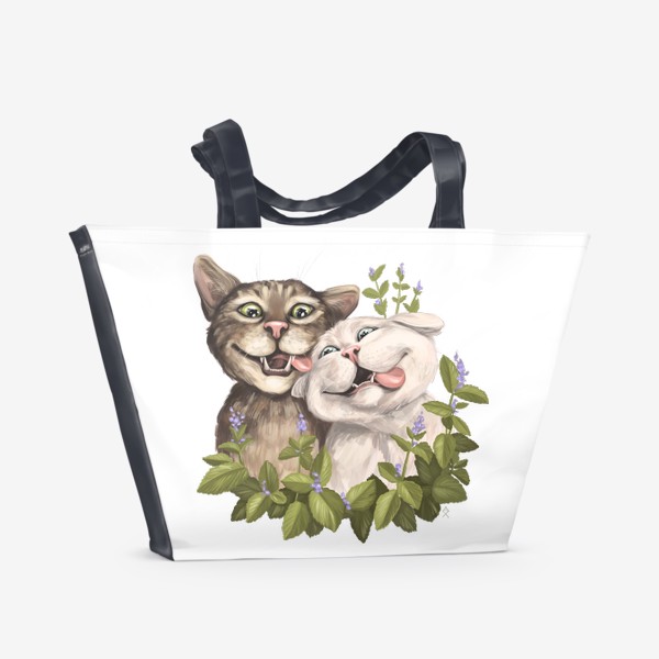 Пляжная сумка «Коты мятная дружба »
