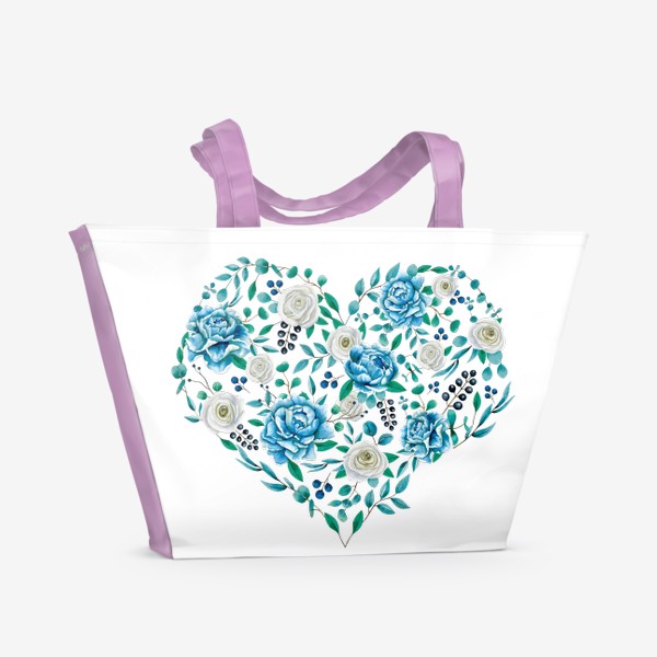 Пляжная сумка «Композиция Сердце из пионов и роз »