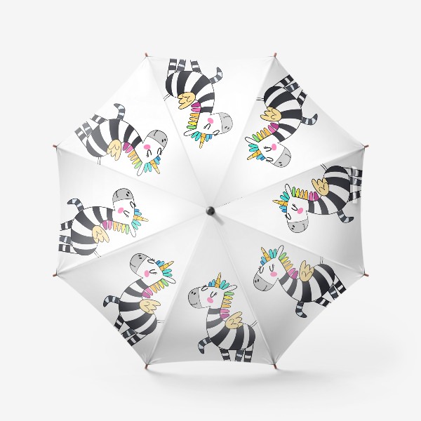 Зонт «Зебра-единорог с разноцветной гривой»