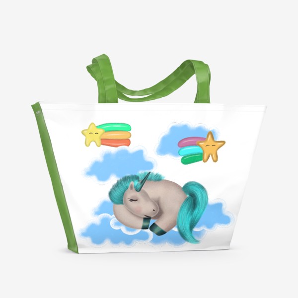 Пляжная сумка «Единорог спящий на облачке»