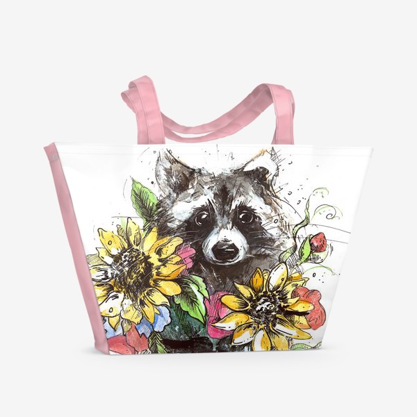 Пляжная сумка «Енот в цветах»