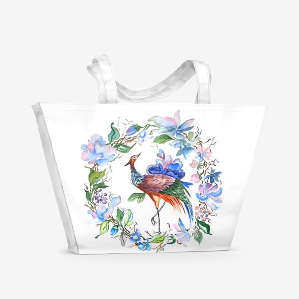 Пляжная сумка «Птица с цветами »