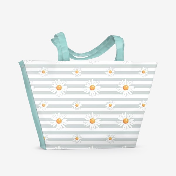 Пляжная сумка «Ромашки на полосатом фоне»