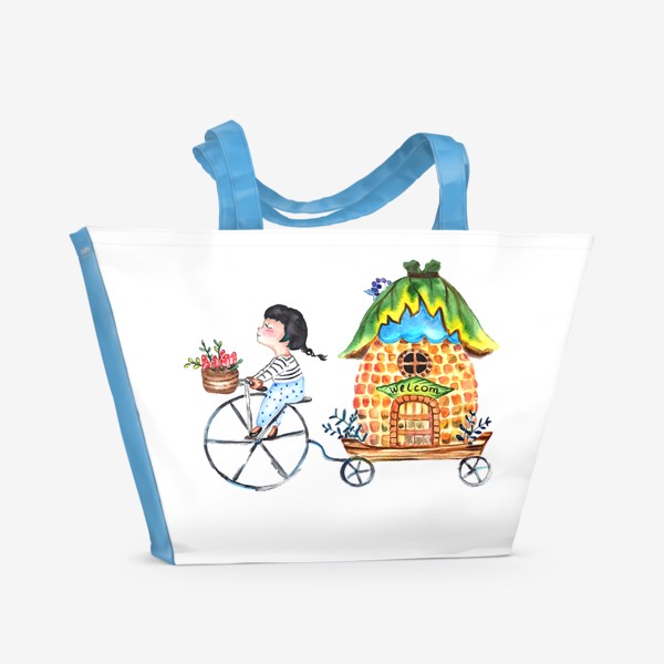 Пляжная сумка &laquo;Девочка на велосипеде&raquo;
