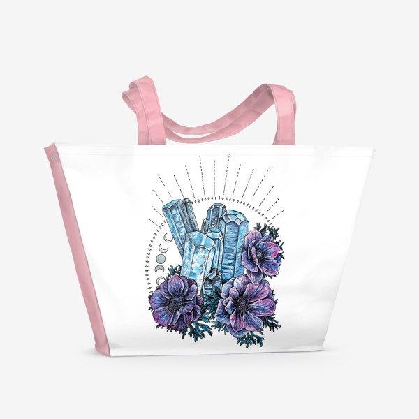 Пляжная сумка «Аквамарин и анемоны, кристалл и цветы »