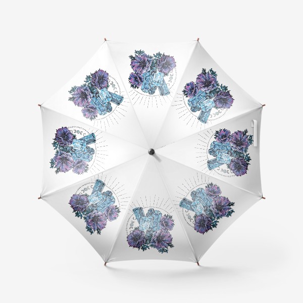 Зонт «Аквамарин и анемоны, кристалл и цветы »