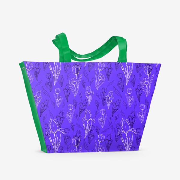 Пляжная сумка «Ирисы и тюльпаны на фиолетовом поле»