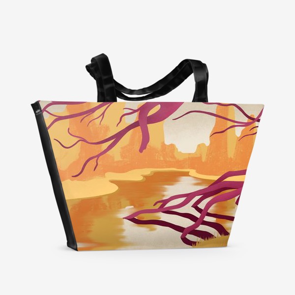 Пляжная сумка «Речной пейзаж в желтом»